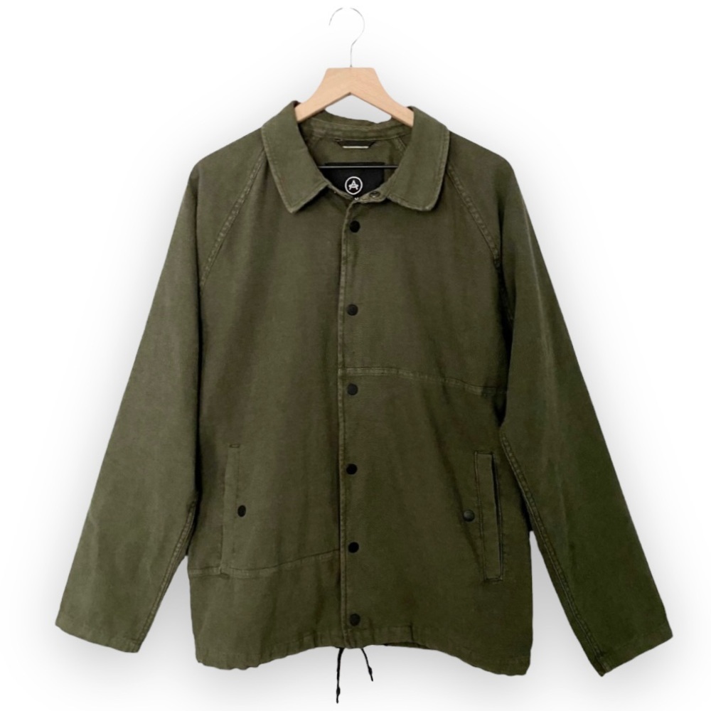 Aether Apparel Men’s Olive Green Chore Snap Button Coach Jacket Rugged Cotton XL